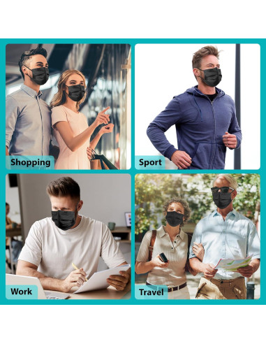 50 Mascarillas Desechables Negras ZTANPS 3 Capas Protección