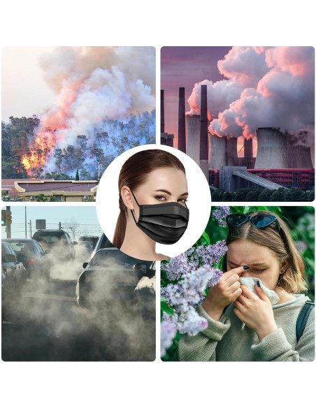 50 Mascarillas Desechables Negras ZTANPS 3 Capas Protección