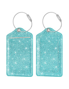 Juego de 2 Etiquetas de Equipaje Coco Rossi Cuero Brillo Tiffany