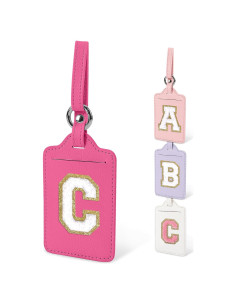 Etiquetas de Equipaje Iniciales Iqimott - Cuero PU Rojo Rosa