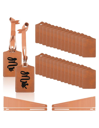 30 Etiquetas de Equipaje Caqui iFForce Grabables de Cuero PU