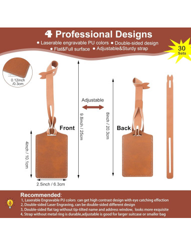 30 Etiquetas de Equipaje Caqui iFForce Grabables de Cuero PU