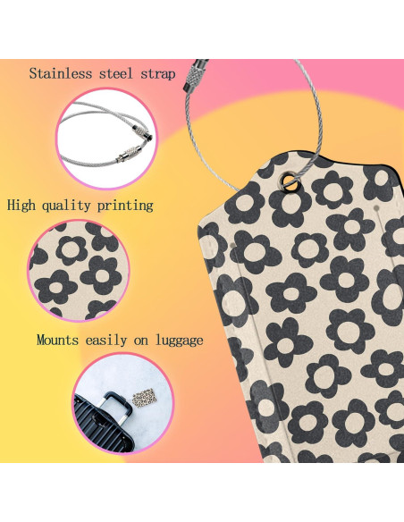 Etiquetas de Equipaje Smoaffly 2 Piezas Cuero Sintético Flor Negra