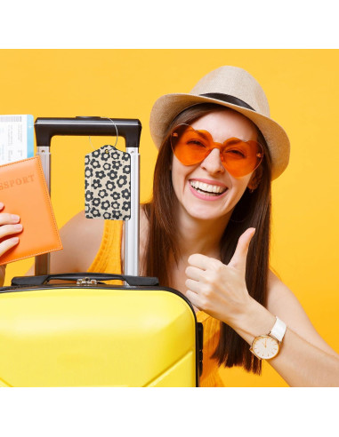 Etiquetas de Equipaje Smoaffly 2 Piezas Cuero Sintético Flor Negra