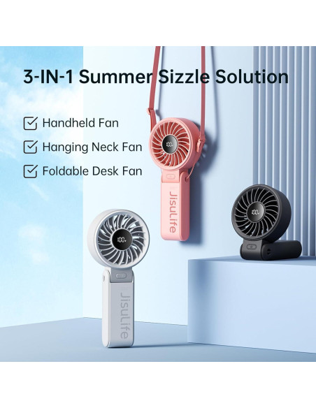 Ventilador de Mano JISULIFE Life7 - 5 Velocidades, Plegable
