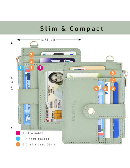 Monedero RFID Delgado Verde BAOSIWA con Correa para Muñeca