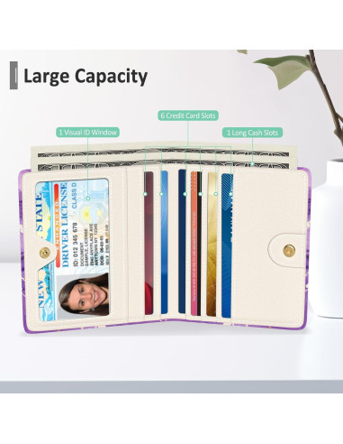 Cartera RFID Compacta Nipichsha para Mujeres - Mármol Púrpura