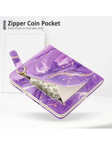 Cartera RFID Compacta Nipichsha para Mujeres - Mármol Púrpura