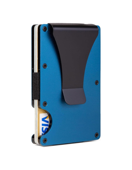 Billetera Minimalista para Hombres RFID Aluminio Azul Mate
