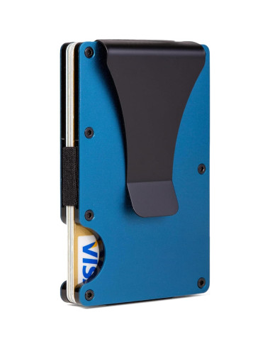 Billetera Minimalista para Hombres RFID Aluminio Azul Mate