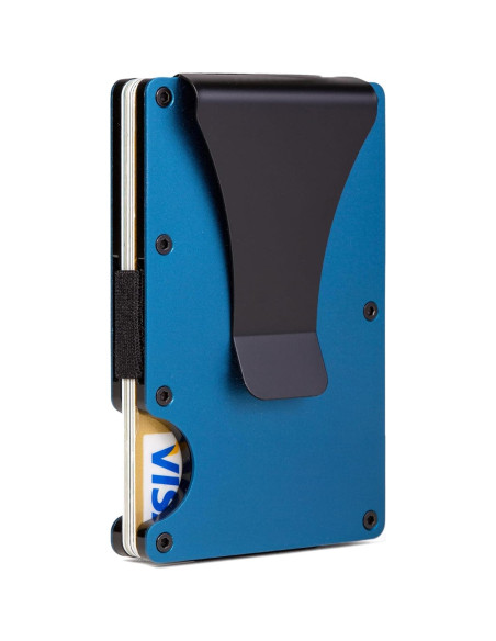 Billetera Minimalista para Hombres RFID Aluminio Azul Mate
