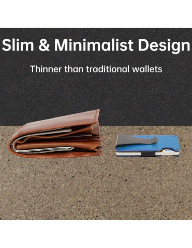 Billetera Minimalista para Hombres RFID Aluminio Azul Mate