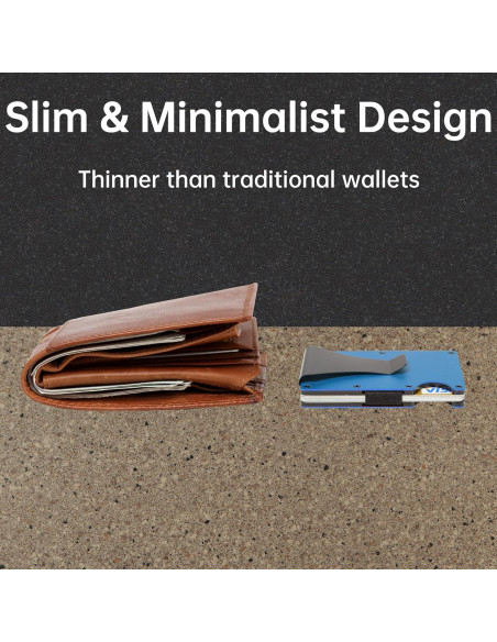 Billetera Minimalista para Hombres RFID Aluminio Azul Mate