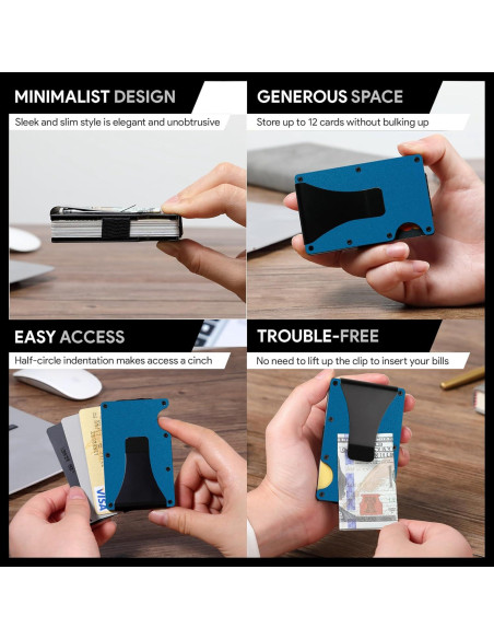 Billetera Minimalista para Hombres RFID Aluminio Azul Mate