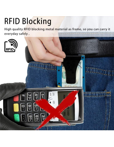 Billetera Minimalista para Hombres RFID Aluminio Azul Mate