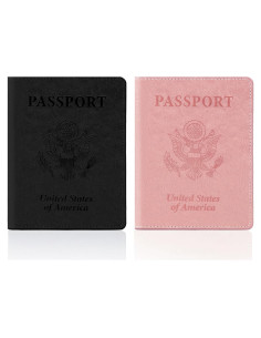 2 Portapasaportes de Viaje Unisex UnslQonds - Negro y Rosa