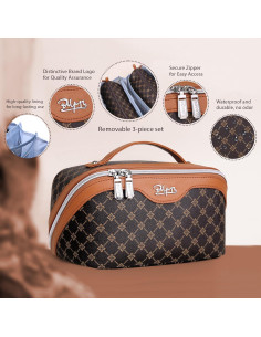 Bolsa de Maquillaje de Viaje BOYATU 3 Piezas Impermeable Café 2