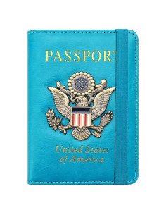 Portafolios de Pasaporte RFID FACATH Azul Cielo con Sello 3D