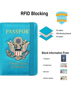 Portafolios de Pasaporte RFID FACATH Azul Cielo con Sello 3D 2