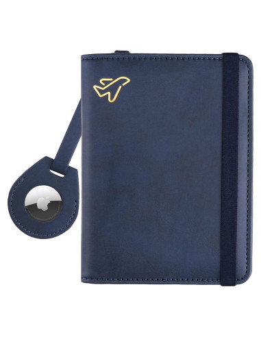 Soporte de Pasaporte WALNEW con Bloqueo RFID y AirTag Azul Marino
