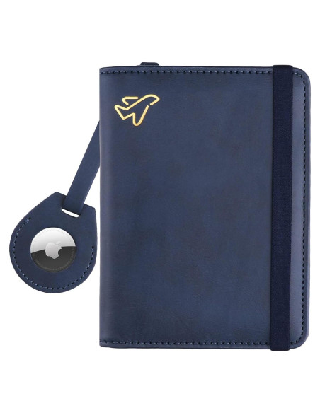 Soporte de Pasaporte WALNEW con Bloqueo RFID y AirTag Azul Marino Soporte de Pasaporte WALNEW con Bloqueo RFID y AirTag Azul Marino