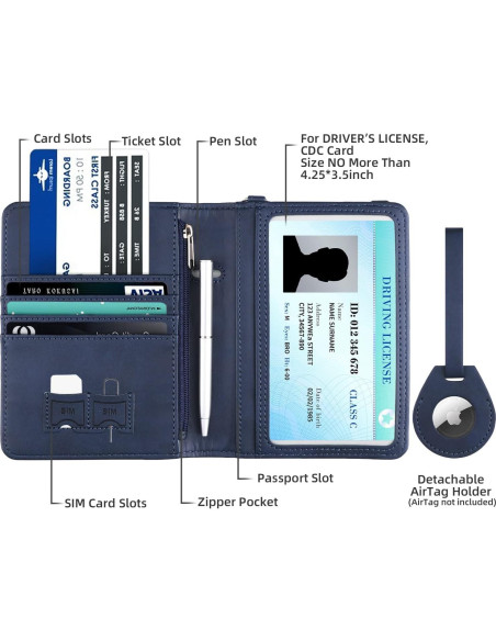Soporte de Pasaporte WALNEW con Bloqueo RFID y AirTag Azul Marino Soporte de Pasaporte WALNEW con Bloqueo RFID y AirTag Azul Marino