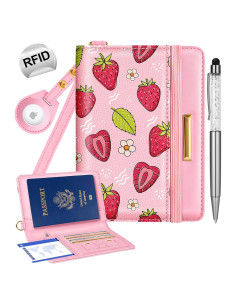 Funda de Pasaporte Slohif Fresa con Bloqueo RFID y Asa para Airtag