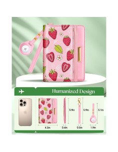 Funda de Pasaporte Slohif Fresa con Bloqueo RFID y Asa para Airtag 2