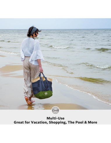 Bolsa de Playa Grande STOVER Verde Militar Plegable con Bolsillos