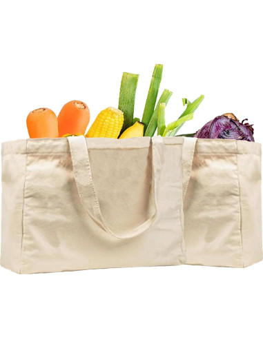 3 Piezas Bolsas de Compras Reutilizables Lona 30x20x10cm Blancas