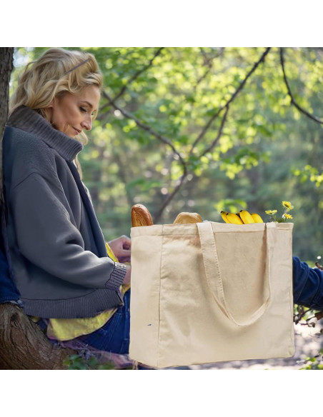 3 Piezas Bolsas de Compras Reutilizables Lona 30x20x10cm Blancas