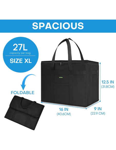 Paquete de 2 Bolsas de Compras Aisladas JUNGYOON XL Negro Paquete de 2 Bolsas de Compras Aisladas JUNGYOON XL Negro