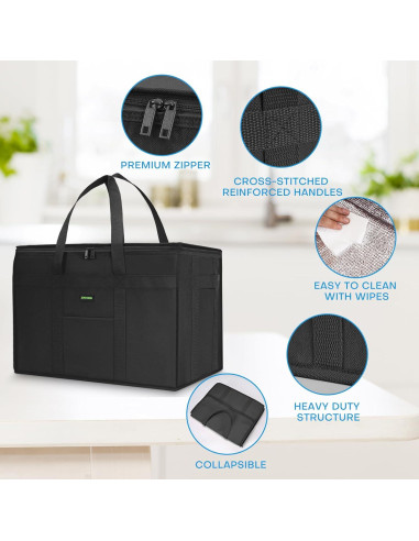 Paquete de 2 Bolsas de Compras Aisladas JUNGYOON XL Negro