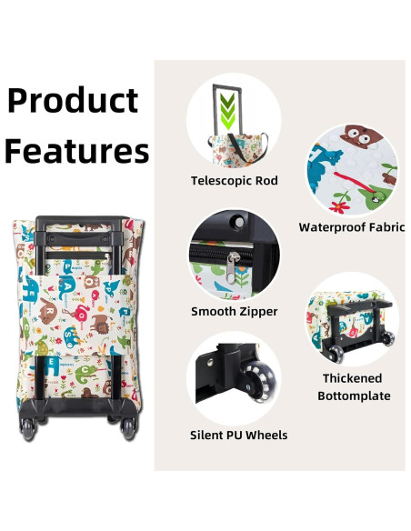 Carrito de Compras Plegable YORJLBK Beige con Ruedas 0.82kg