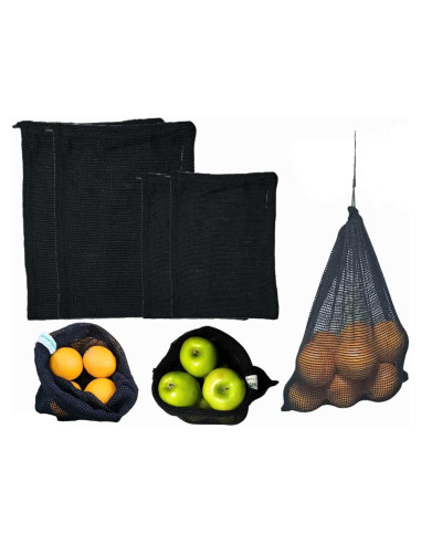Bolsas de Malla Reutilizables Chilakala - 4 Piezas (2 Grandes, 2 Pequeñas) - Negro