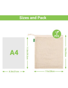 Paquete de 3 Bolsas Reutilizables de Algodón 28x33 cm ENPOINT 2