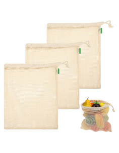 Paquete de 3 Bolsas Reutilizables de Algodón 33x28 cm