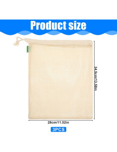 Paquete de 3 Bolsas Reutilizables de Algodón 33x28 cm 2