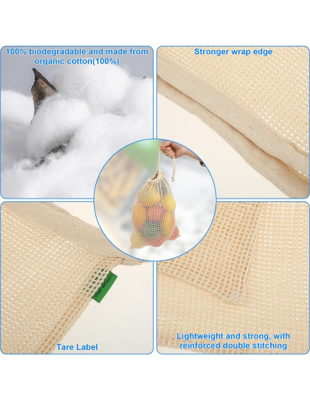 Paquete de 3 Bolsas Reutilizables de Algodón 33x28 cm