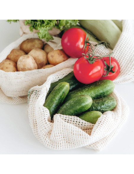 Paquete de 3 Bolsas Reutilizables de Algodón 33x28 cm