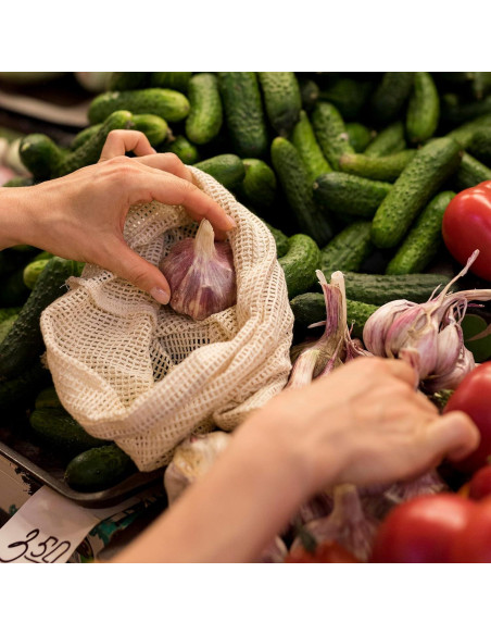 Paquete de 3 Bolsas Reutilizables de Algodón 33x28 cm