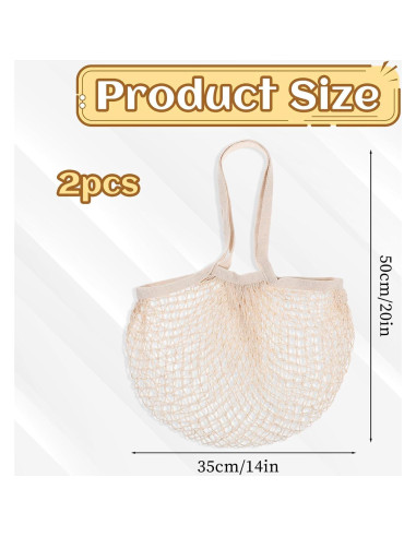 2 Bolsas de Compras de Malla Beige YQQYG 50x35 cm Reutilizables