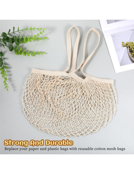 2 Bolsas de Compras de Malla Beige YQQYG 50x35 cm Reutilizables