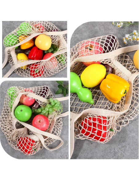 2 Bolsas de Compras de Malla Beige YQQYG 50x35 cm Reutilizables