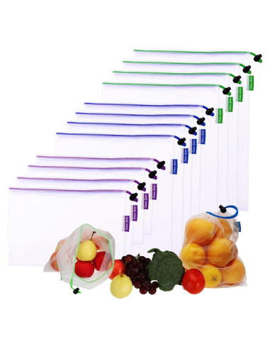 Paquete de 12 Bolsas de Malla Reutilizables Cosmiic Greens