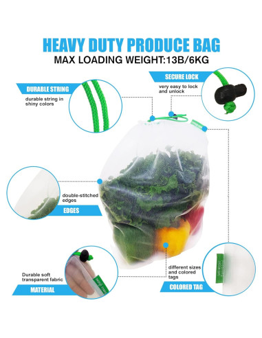 Paquete de 12 Bolsas de Malla Reutilizables Cosmiic Greens