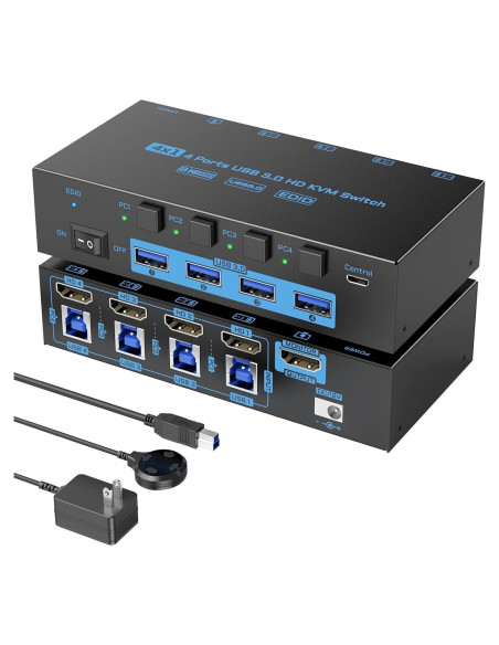 Interruptor KVM HDMI ANXQQ 4 Puertos 8K 60Hz USB 3.0