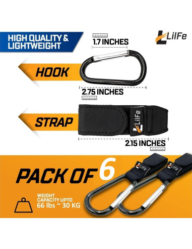 Ganchos para Carriola 6 Pcs Nylon Negro ABC-123 Duraderos