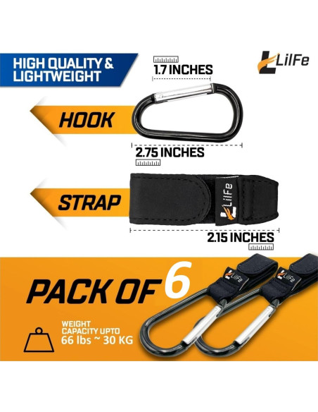 Ganchos para Carriola 6 Pcs Nylon Negro ABC-123 Duraderos