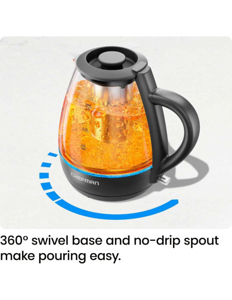 Hervidor Eléctrico Chefman 1L 1500W con Infusor de Té